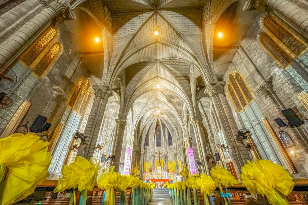 The cathedral incorporates subtle neon lighting